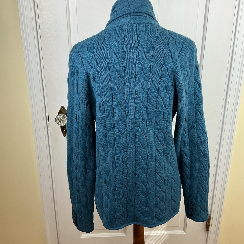 Talbots Cable Knit Cardigan Sweater Grandpa Chunky Teal Boho - Picture 5 of 7